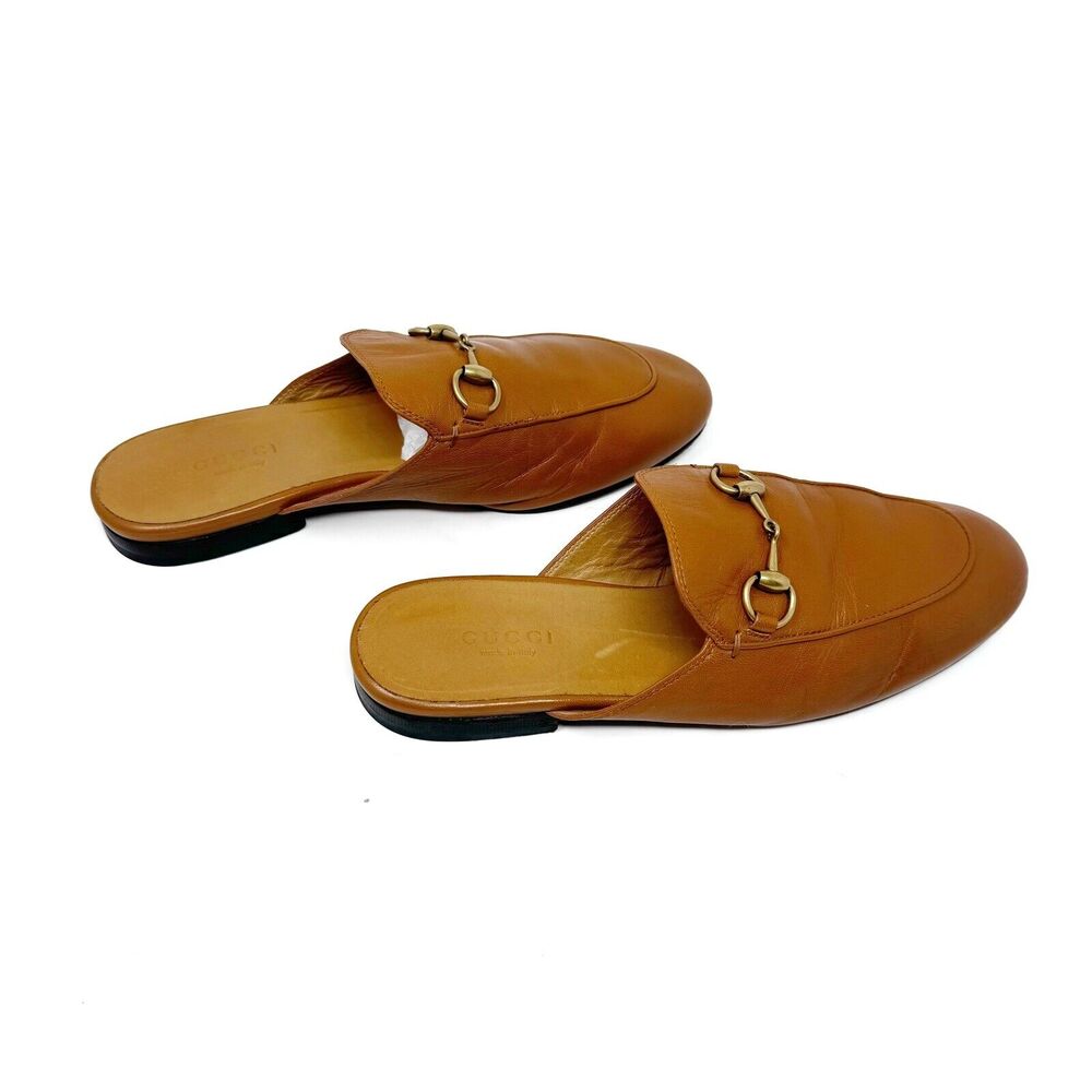 GUCCI Princetown Loafers Tan Brown Mules Shoes Slippers Horsebit EU 35.5 US 5.5 - Picture 7 of 13